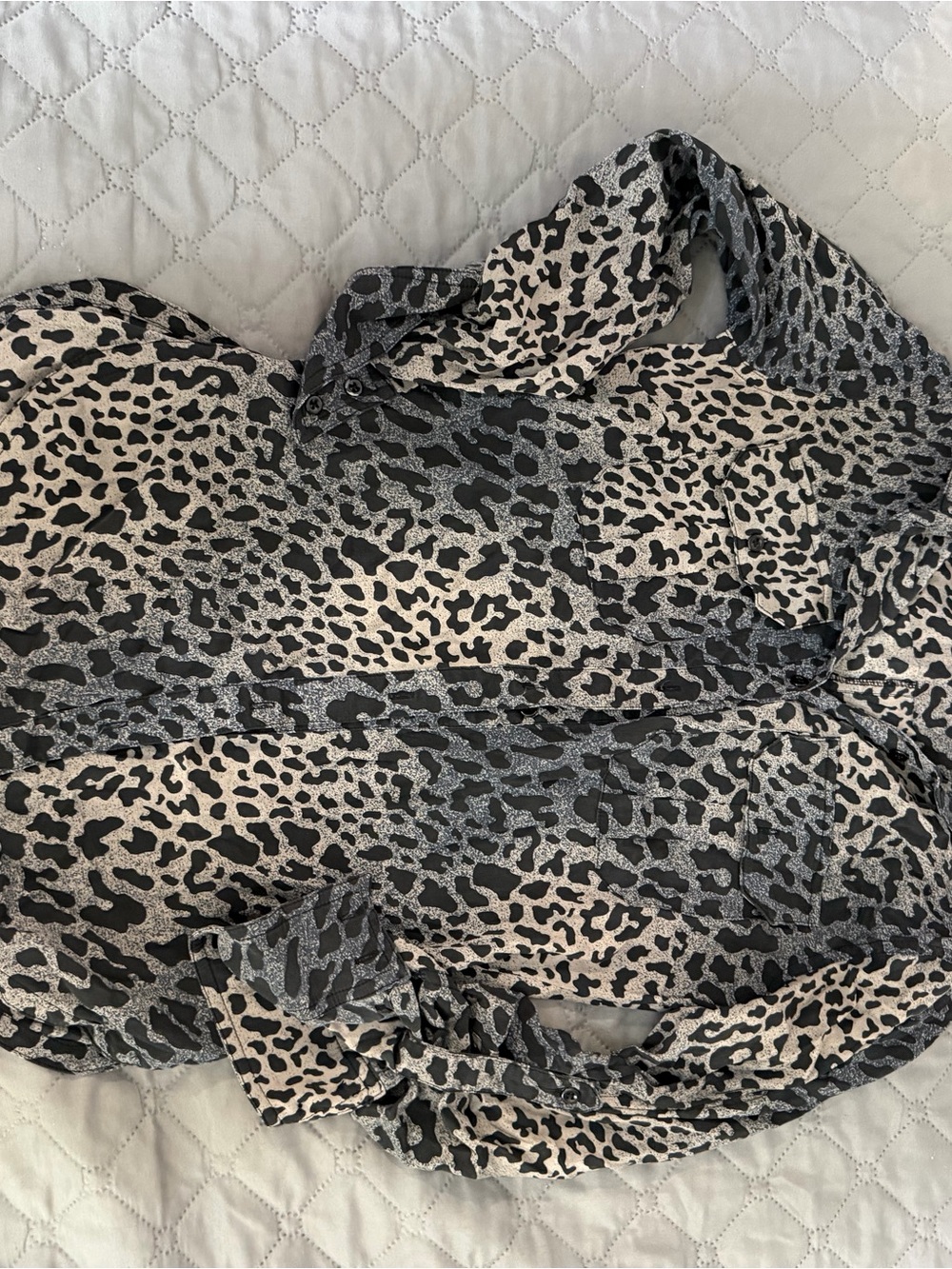 bebe Black and Cream Leopard-Print Button-Down Shirt